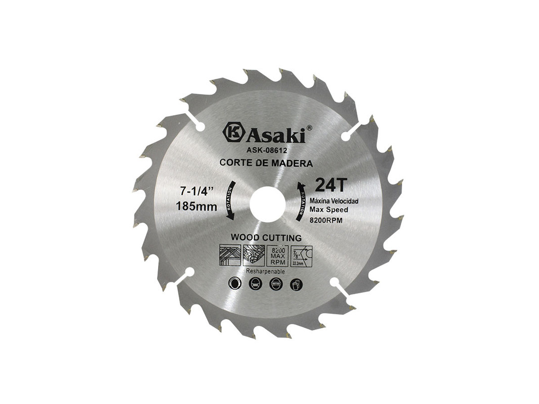 DISCO DE SIERRA P.MADERA 7-1/4"X24TX7/8" 24 DIENTES ASAKI