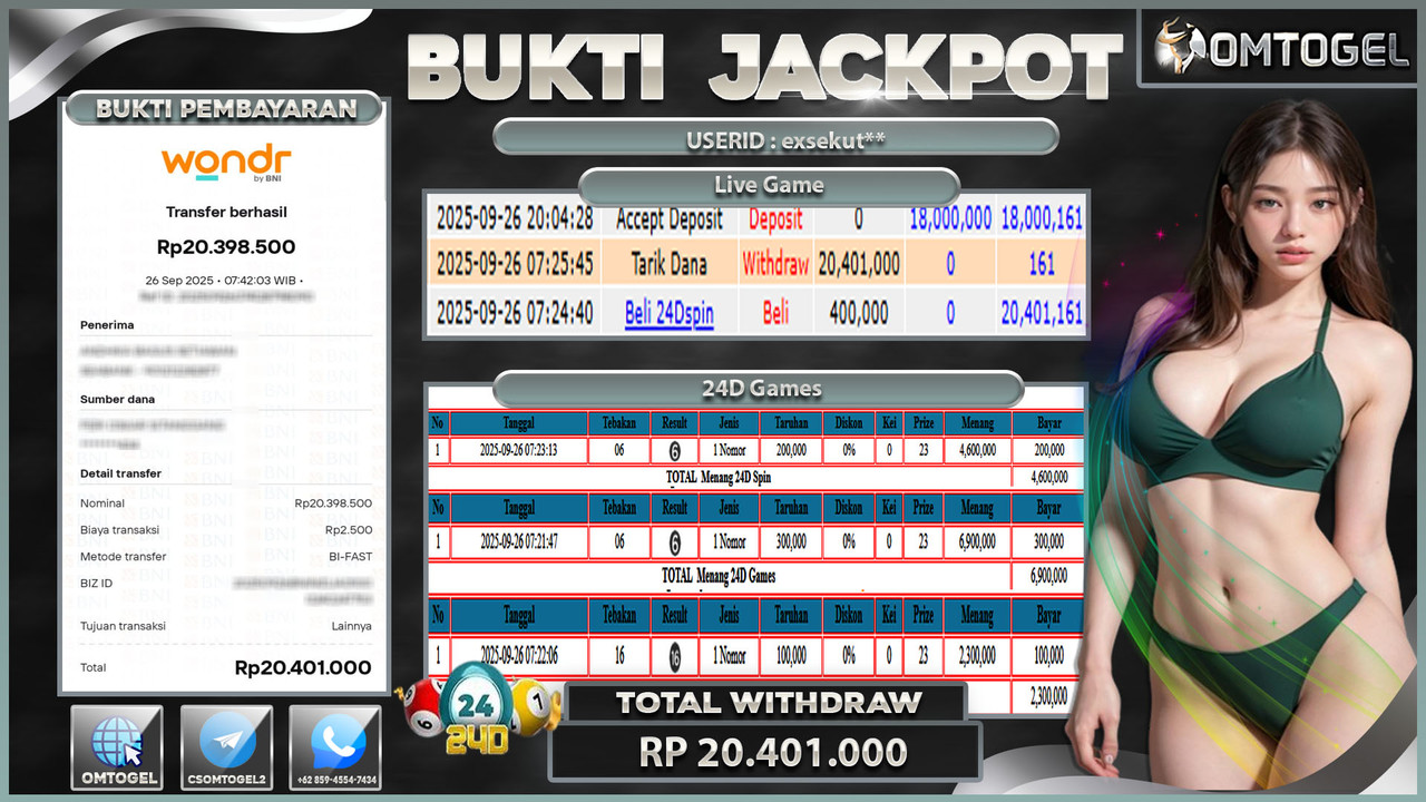 OMTOGEL JACKPOT LIVE GAMES 24D 20 JUTA DI BAYAR LUNAS ,-