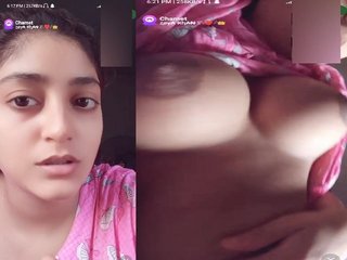 Adorable Pakistani chat girl with round boobs showing