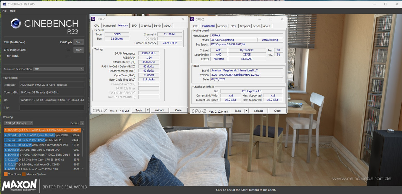 9950X PBO ON RS DU DDR5 Jedec 4800 CL40