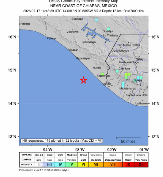 M 7.3 - 48 km SW of Aquiles Serdán, Mexico 2026-07-17 14:48:39 (U - Foro Centroamérica y México