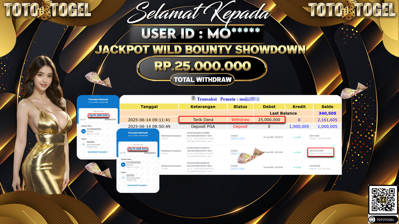 Bukti Pembayaran Jackpot Permainan Slot Wild Bounty Showdown ID:MO***** LUNAS