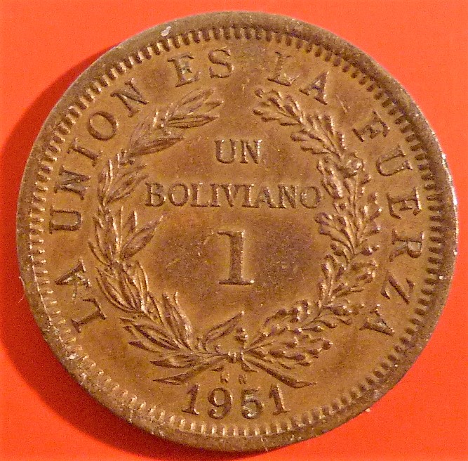 1 Boliviano. Bolivia (1951) BOL-1-Boliviano-1951-rev