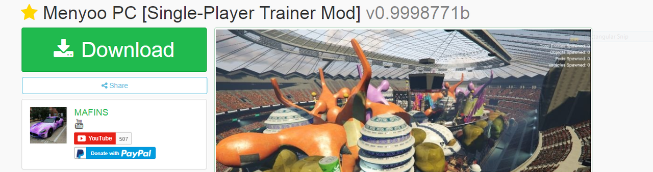 Menyoo PC [Single-Player Trainer Mod] For Gta V