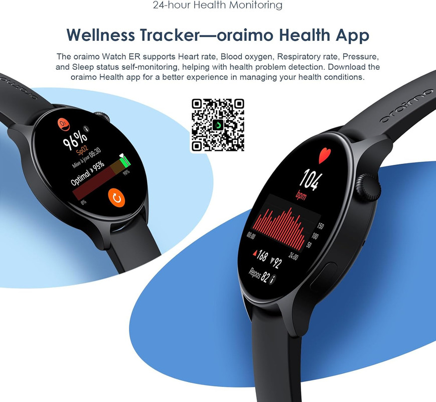 ساعة oraimo watch er osw-42 الذكية - شاشة 1.43 بوصة - مكالمات بلوتوث - تتبع صحي - أسود - 7