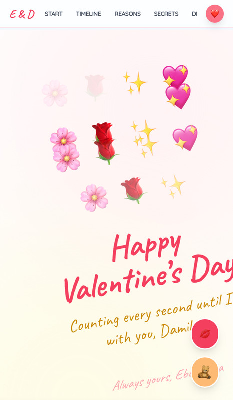 Valentine's Day interactive digital keepsake website with custom animations and secret love letters