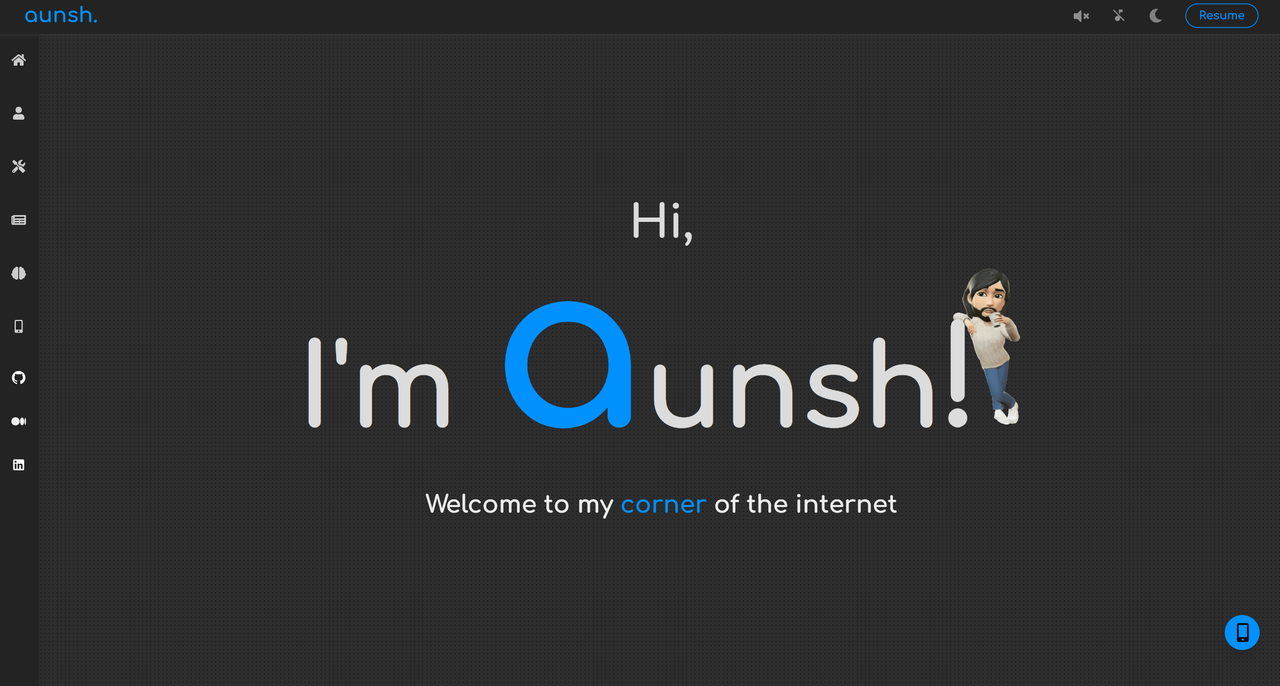 Homepage of my portfolio website