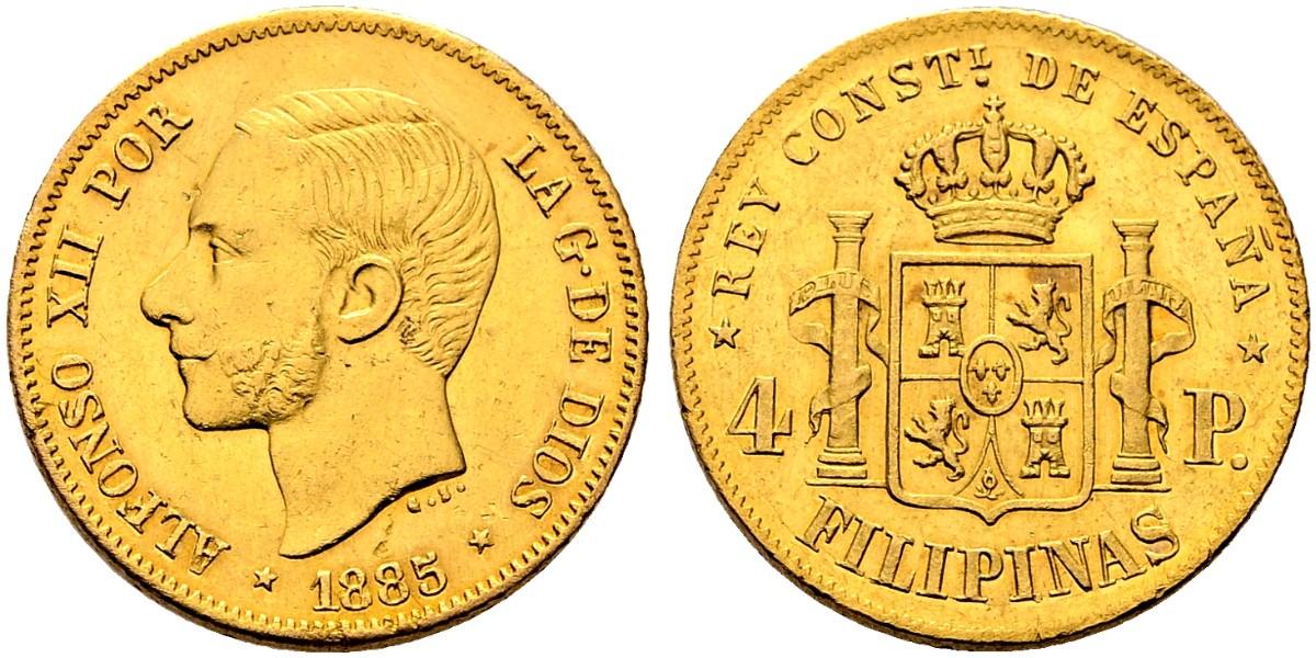 4 Pesos de Alfonso XII de Filipinas 1885. Reproducción en cobre 00408q00