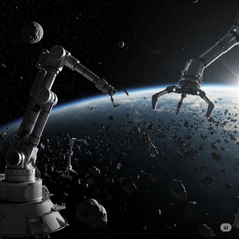 Illustration depicting the cascading effect of Kessler Syndrome, where initial collisions lead to exponentially increasing amounts of space debris.