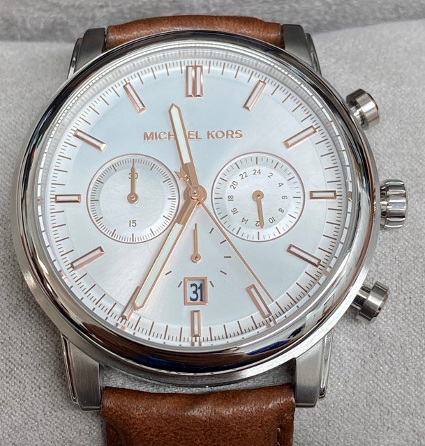 激安!Michael Kors Pennant Brown クロノグラフ レザーMK8372 ml8372.jpg