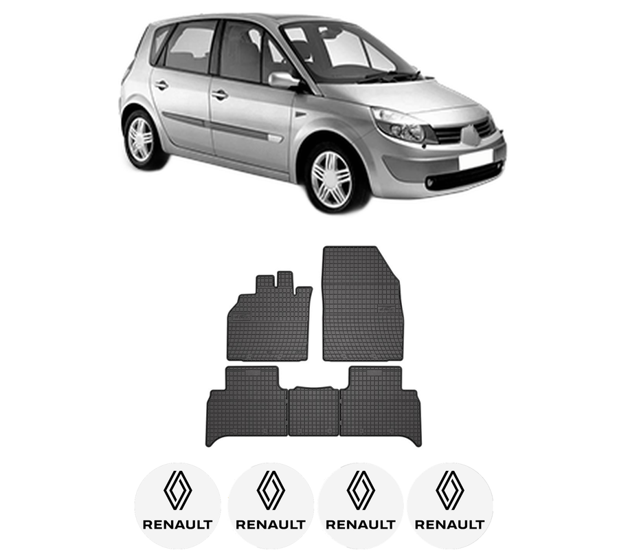 Set covorase presuri RENAULT SCENIC II (JM0/1_) din 2003-2009, auto, din cauciuc thermoplastic, 4 Stickere auto cu RENAULT