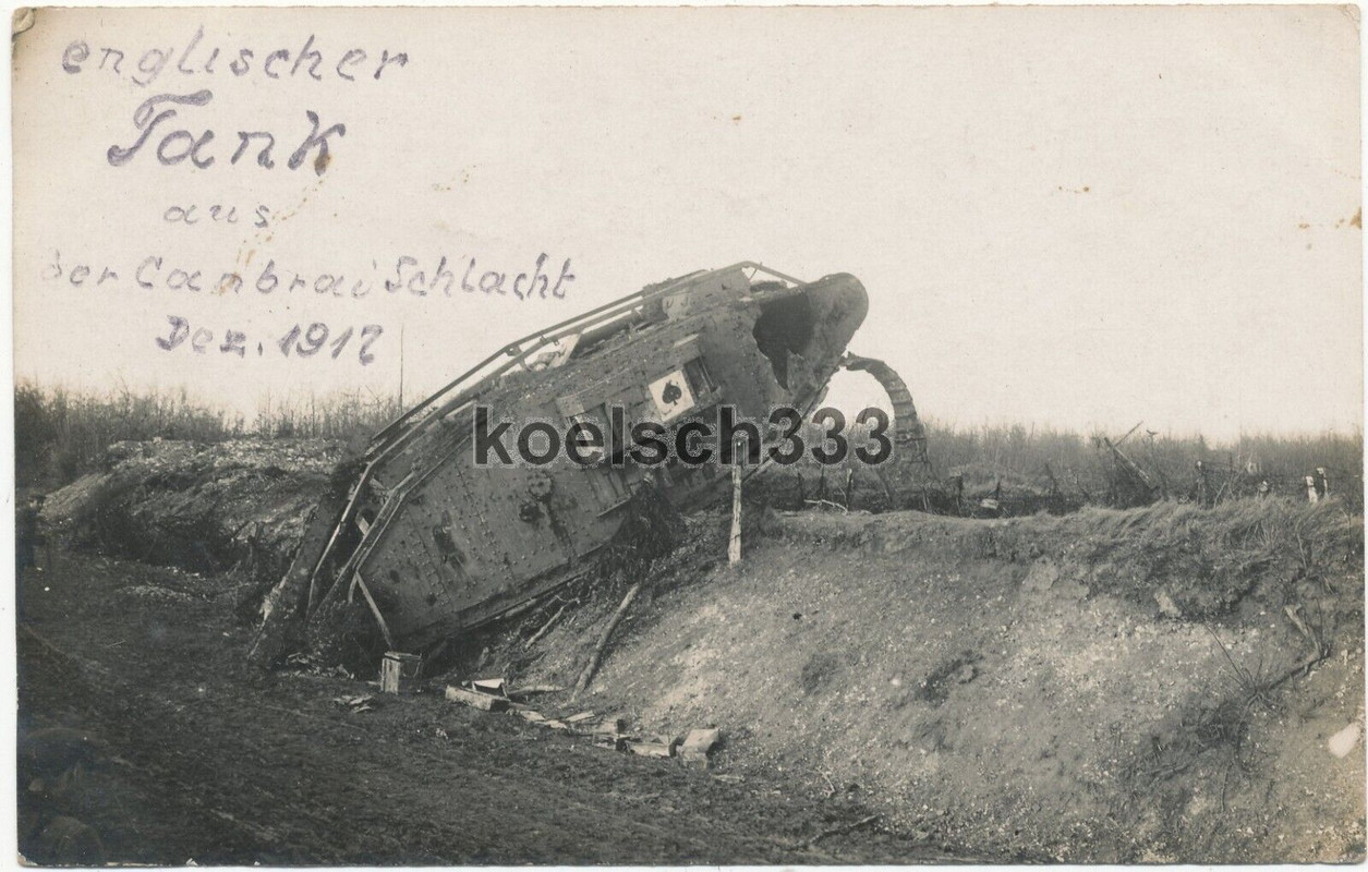 Foto englischer Tank aus der Cambrai Schlacht ! Panzer auf dem Schlachtfeld 1917(3)