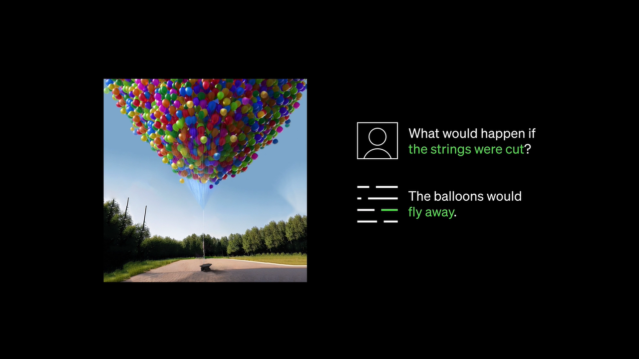 Imagem do final de um rua, ao fundo uma floresta e no meio um objeto pesado com um monte de balões coloridos presos nesse objeto.
