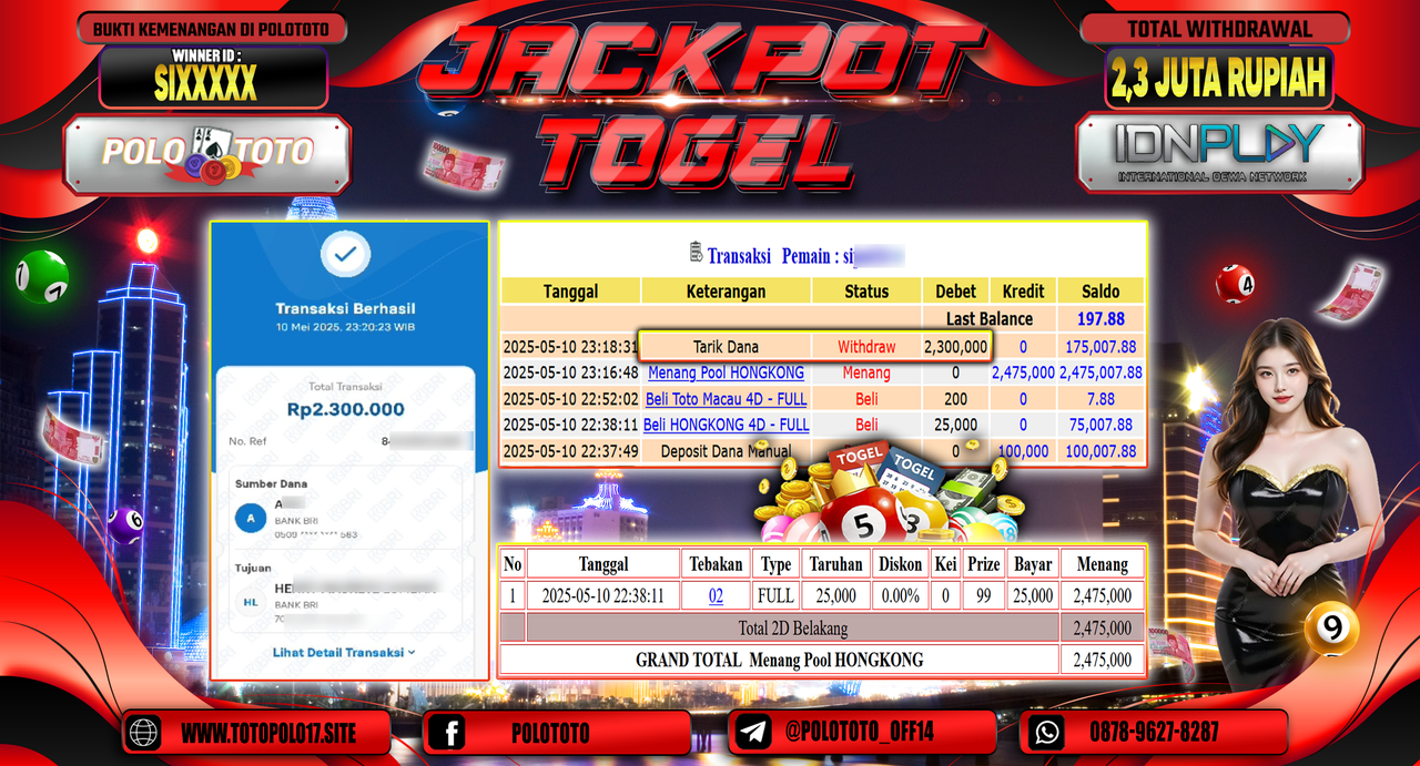 POLOTOTO JACKPOT TOGEL HONGKONG LOTTO Rp.2.300.000,-