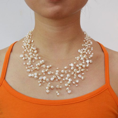 Freshwater White Pearls Floating Daydream Necklace 
