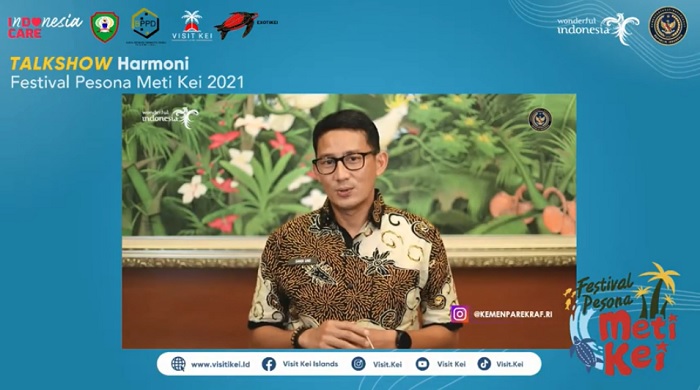 Sambutan Sandiaga Uno dalam Talkshow Harmoni Festival Pesona Meti Kei 2021.
