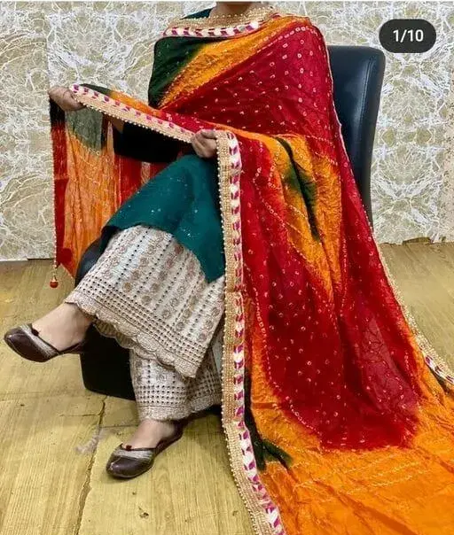 Beautiful attractive rajasthani art silk bandhani dupatta Color1 (R228)