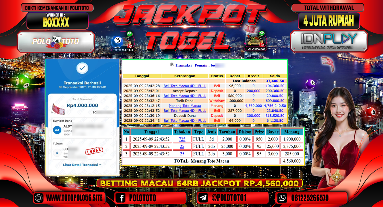POLOTOTO JACKPOT TOGEL TOTO MACAU Rp.4.000.000,-