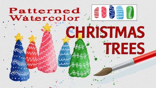 Patterned Watercolor Christmas Trees Patterned Watercolor Christmas Trees