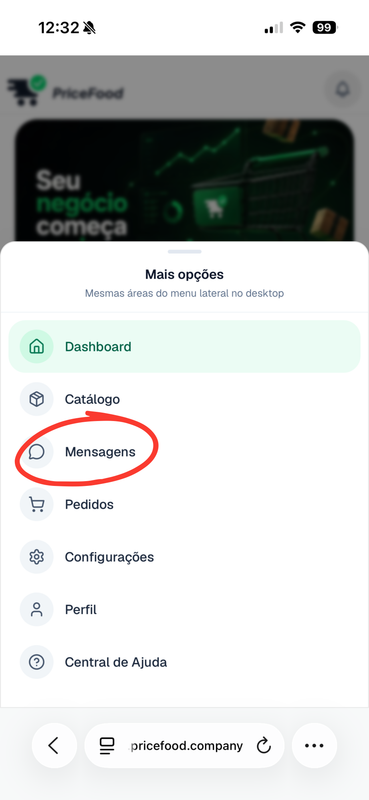 Acessar Mensagens no menu Mais
