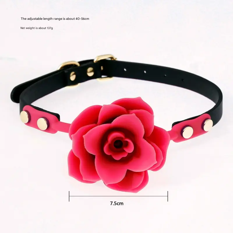 Silicone Rose Ball Gag with Adjustable PU Leather Strap - Playful Adult Novelty(pink)