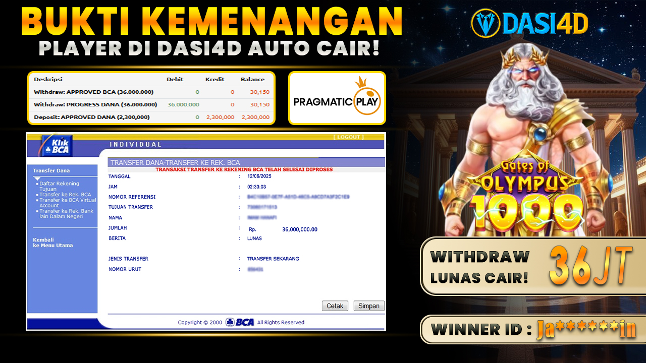 BUKTI KEMENANGAN 12 JUNI 2025 DI GATES OF OLYMPUS 1000 WD 36 JUTA