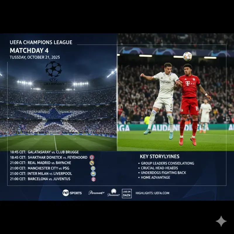 دليل شامل لمباريات دوري أبطال أوروبا - الثلاثاء 21 أكتوبر 2025