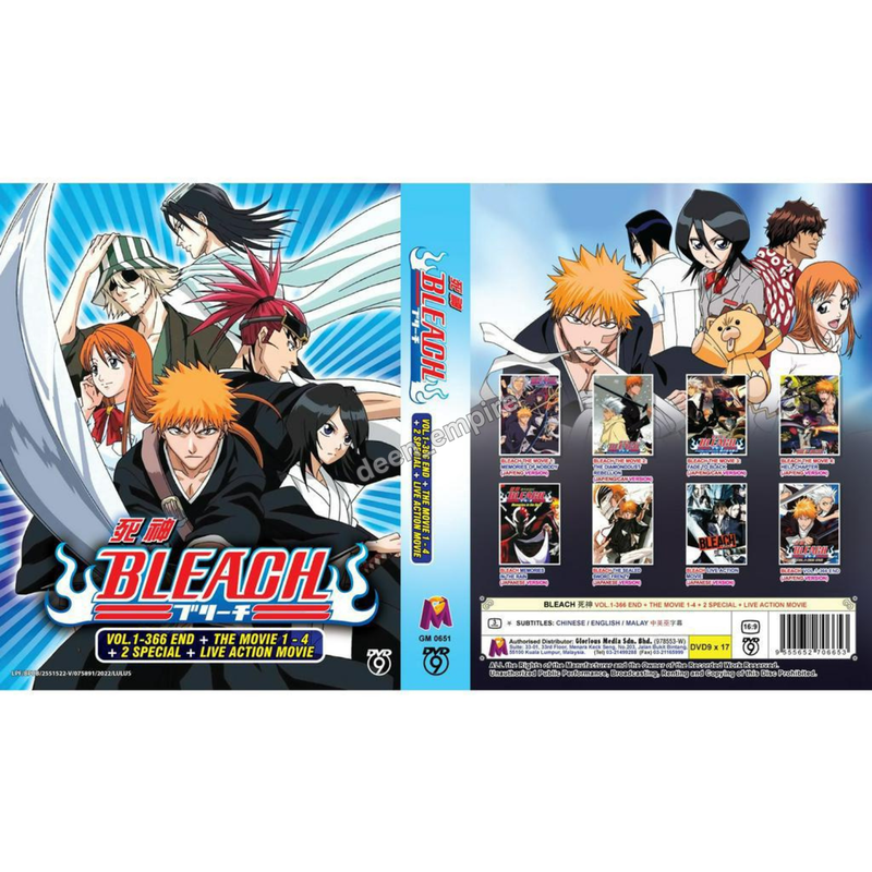 Anime DVD Bleach Complete Set (Vol. 1-366 End + 4 Movies + 2 Sp +