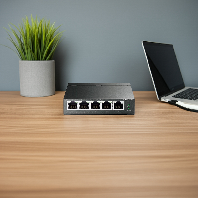 Switch com 5 portas Gigabit e 4 portas PoE