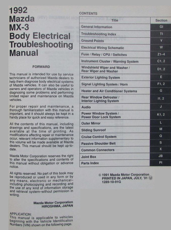 Mazda MX 3 1992 Body Electrical Troubleshooting Manual 2