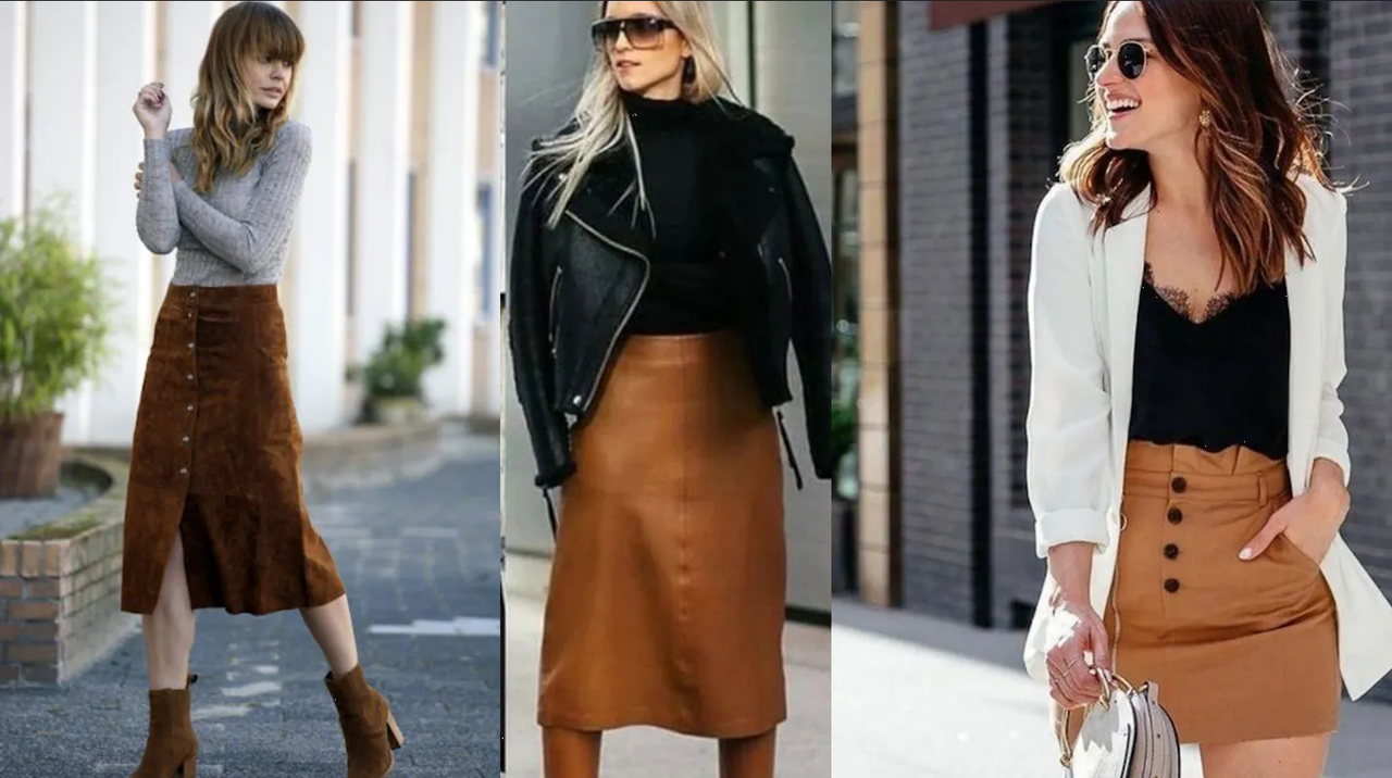 Luce elegante en la oficina con estos looks con faldas en color café