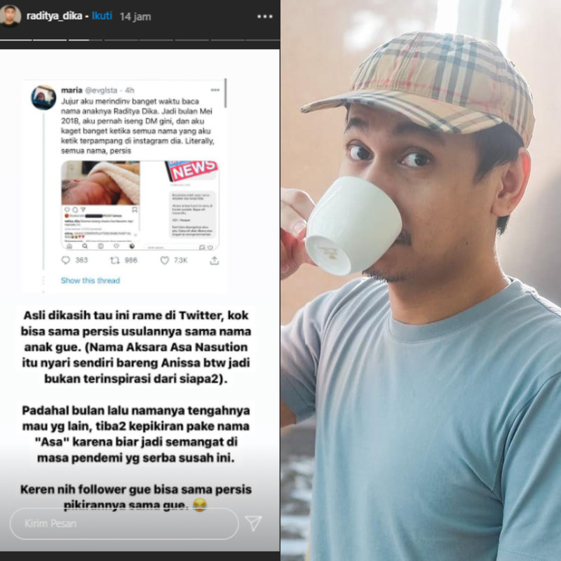 Raditya Dika tanggapi cerita viral tentang nama anak keduanya