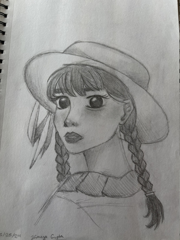 Girl in Hat Drawing - Graphite