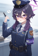 depth of field, 1girl, , [haruka (blue archive)], {{{{police uniform}}}}, blue a s-3199172208