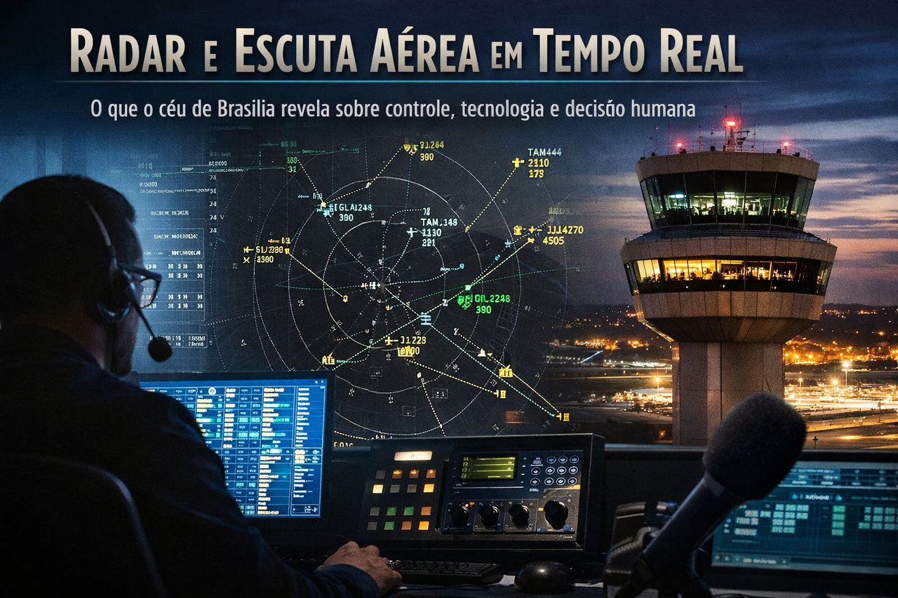 Radar e escuta aérea em tempo real: o que o céu de Brasília revela sobre controle, tecnologia e decisão humana