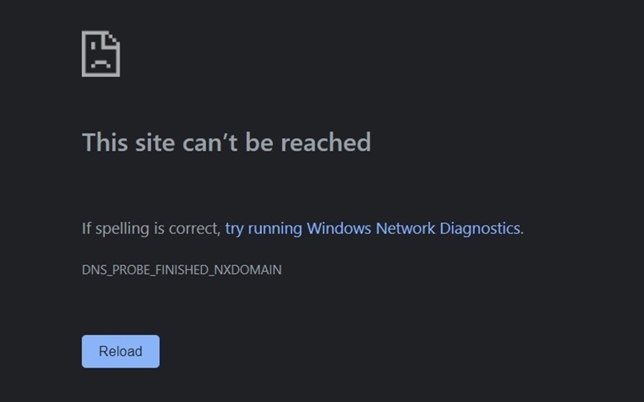DNS Probe Finished NXDomain