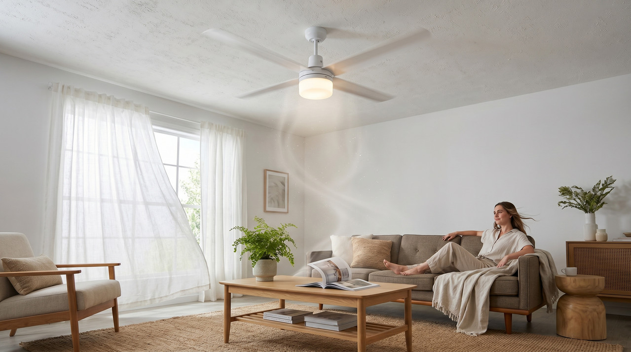 Ventilador industrial blanco de 56 pulgadas con lámpara central