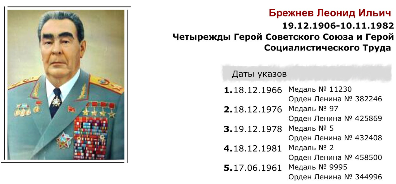 В каком году брежнев стал. Брежнев четырежды герой советского Союза.