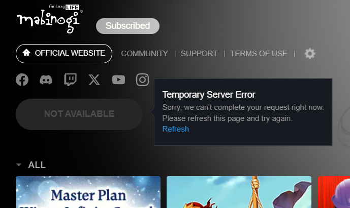 Temporary server error message - Forums | Official Mabinogi Website