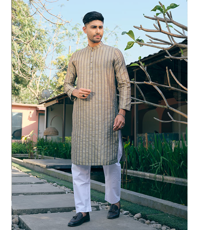 Men’s Exclusive Olive Stripe Panjabi EID