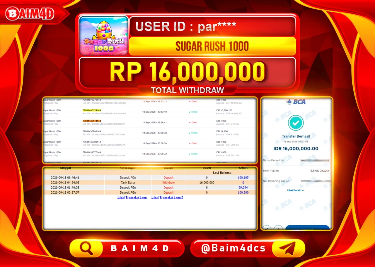 BAIM4D JACKPOT SLOT SUGAR RUSH 1000 PRAGMATIC Rp.16,000,000 - LUNAS