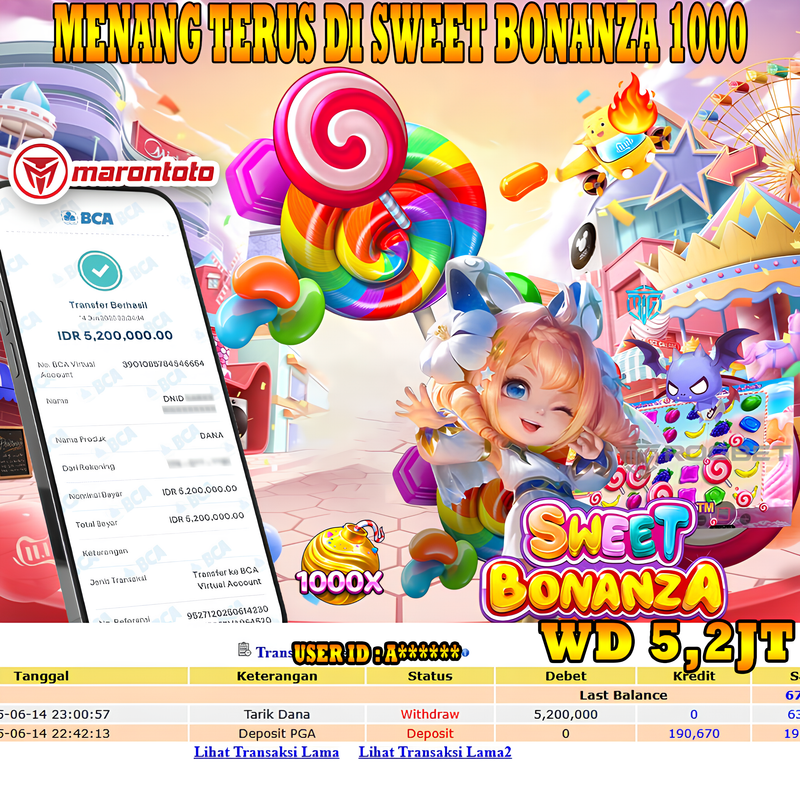 Bukti Kemenangan Member Marontoto Sebesar 5,200,000 JuTa