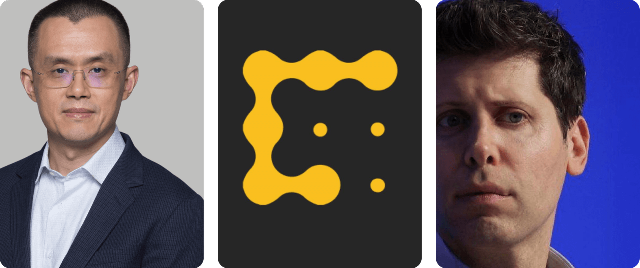 Image of CZ, Coindesk logo and Sam Altman side by side