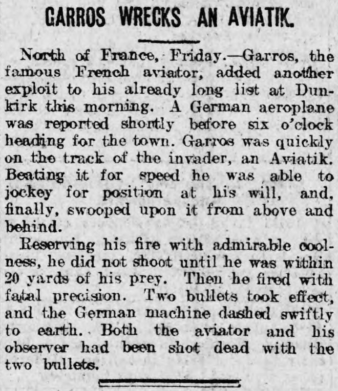04-17-1915, Garros Gets Aviatik, Cambria Daily Leader