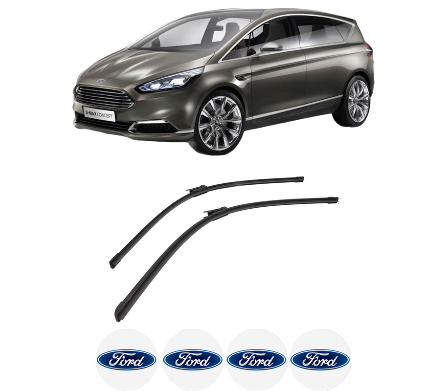Set stergatoare auto FORD S-MAX (CJ, WA6) din 2015-2018, pentru parbriz auto, 2 bucati, Bosch Aerotwin, din cauciuc siliconat rezistent, 4 Stickere Auto FORD