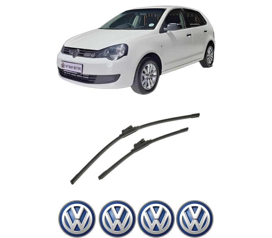 Set stergatoare auto Volkswagen POLO VIVO Hatchback (6S1, 6S3) din 2010-2019, pentru parbriz auto, 2 bucati, Bosch Aerotwin, din cauciuc siliconat rezistent, 4 Stickere Auto Volkswagen