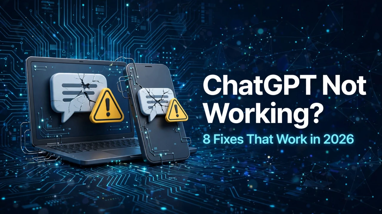 ChatGPT Not Working? 8 Fixes That Work in 2026 — broken chatbot icons on laptop and phone