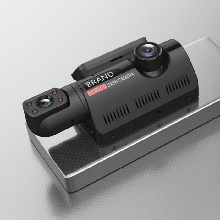 Cámara dual para vehículo con pantalla LCD.