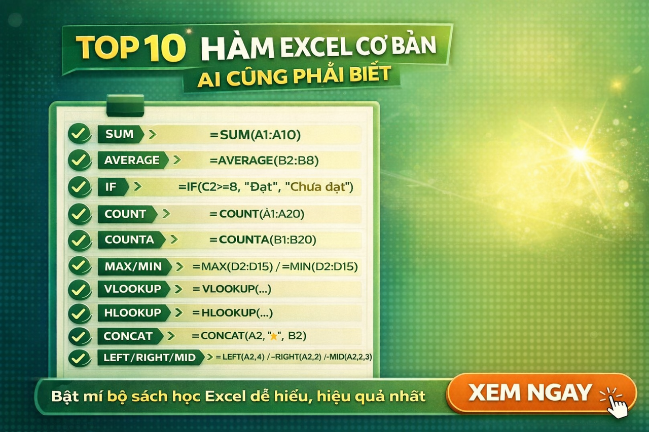 10 Hàm Excel Cơ Bản Ai Cũng Phải Biết 