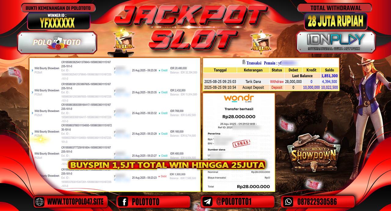 POLOTOTO JACKPOT SLOT WILD BOUNTY SHOWDOWN Rp.28.000.000,-